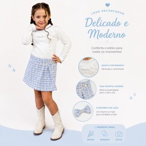 Conjunto Maria Laura Manga Longa Azul