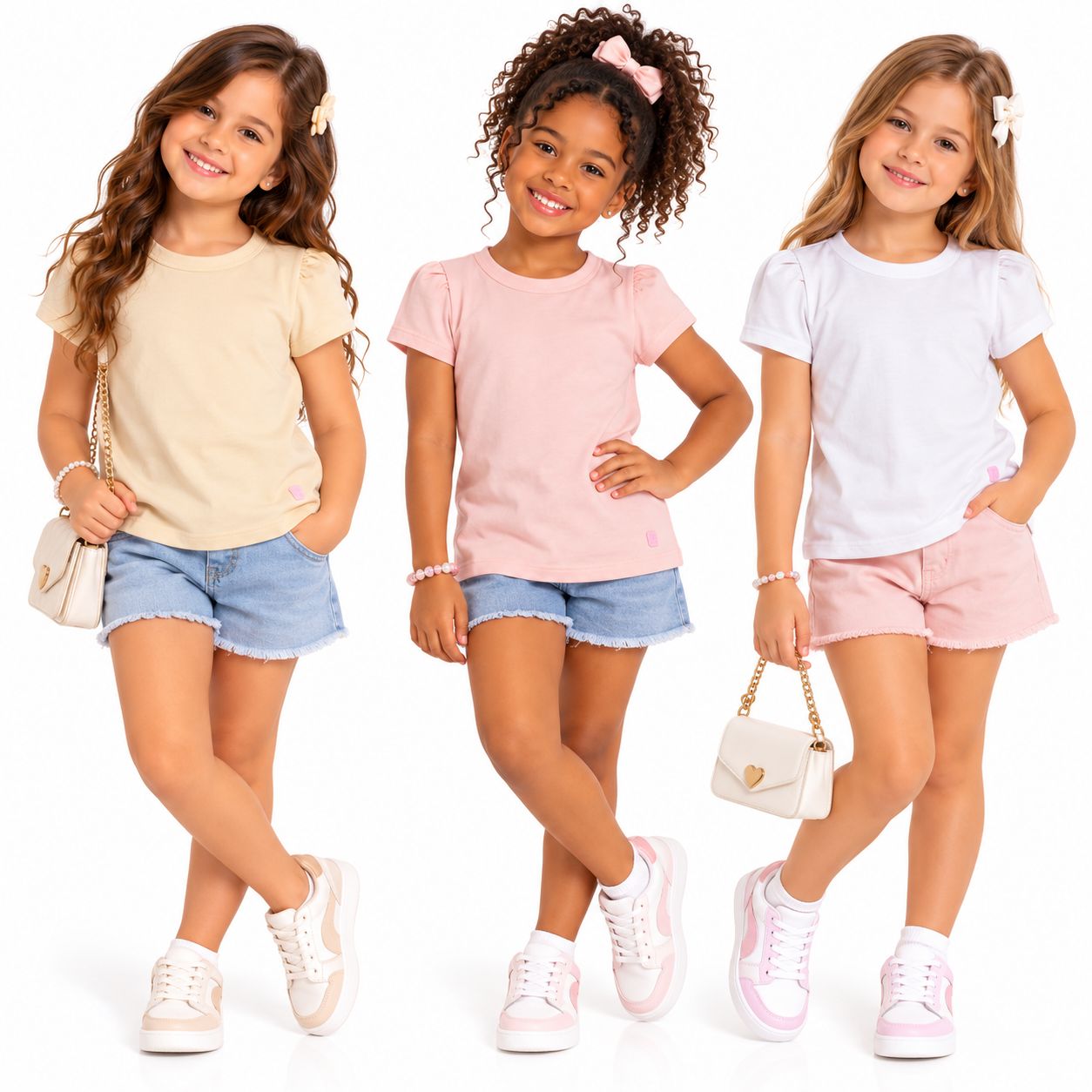 15630782331-tres-meninas-tres-camisetas-pastel.jpg Blusa Cotton Manga ref 282 - Imagem 1